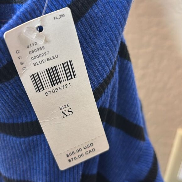 T.la Anthropologie striped ruffle turtleneck top new xs blue/black - Picture 7 of 7